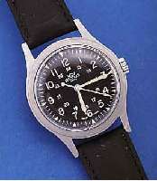 ALTUS WATCH CO MILITäRARMBANDUHR, FüR DIE US-ARMY UM 1985, EDELST. MATT., BODEN GESCHR.,KONTRASTZIFFERBL., UNR.-STOPP BEI ZEIGERST., 17 ST., ...