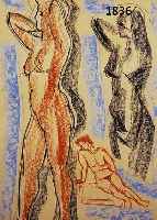 BOGDBOGDANOVIC, BORESLAV, 1899 RUMA - 1970 SCOTTSDALE, WEIBLICHE AKTE, KOHLE UND FARBKREIDE, RE. U. SIGN., CA. 41,5 X 29,5 CM, PP, U.GL., R.