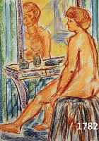 BOGDANBOGDANOVIC, BORESLAV, 1899 RUMA - 1970 SCOTTSDALE, SITZENDER WEIBLICHER AKT VOR DEM SCHMINK- TISCH, KOHLE UND FARBKREIDE AUF PAPIER, LI. ...