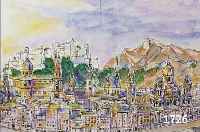 SOMPEK, ERNST, R., ANSICHT VON SALZBURG, AQUARELLIERTE LITHO- GRAPHIE, SIGN. UND DAT. 69, CA. 35 X 49 CM, PP, U.GL., R.