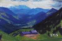 UNTERSEHER, FRANZ XAVER, 1888 GöPPINGEN-1954 KEMPTEN, LANDSCHAFT MIT GEHöFT IM VORALPEN- LAND, KREIDE UND GOUACHE, UNSIGNIERT, VERSO ...