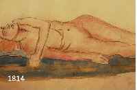 WIMMWIMMER, FRITZ, 1879 ROCHLITZ-1960 NEUBURG, LIEGENDER WEIBLICHER AKT, AQUARELLIERTE BLEISTIFTZEICHNUNG, LEICHT KNITTERFALTIG, CA. 32 X 60 CM, ...