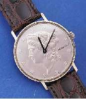 MATTHEW TISSOT HERRENARMBANDUHR IN FORM EINER US-MüNZE, STERLINGSILBER, BODEN GEDR., LüNETTE GEPERLT, RUNDANKERW. VERG., STREIFEN- SCHL., ...
