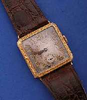 TAVANNES WATCH CO HERRENARMBANDUHR, SCHWEIZ FÜR DEN DTSCH. MARKT UM 1930, GG 585/000, CARREE-ARRONDE-GEH., LÜNETTE U. SEITL. SCHMUCKGEPR., ...