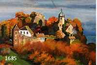 FRANK, PHILIPP, LANDAUER MALER, BURG IN HERBSTLICHEM WALD, ÖL/MALKARTON, LI. U. SIGN., CA. 31 X 46 CM, R.