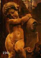 HAUSMANN, VICTOR, 1858 UNGARN, STUDIERTE VON 1877-83 AN DER WIENER AKADEMIE, HIER: GROSSER MARMOR-PUTTO AUF EINEM POSTAMENTIM PARK VON ...