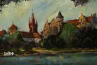 MOHR, KARL, 1922 DüSSELDORF, ALTSTADTANSICHT VOM FLUSS AUS, WOHL DüSSEL- DORF, ÖL/HARTFASER, VERSO SIGN., 40 X 60 CM,