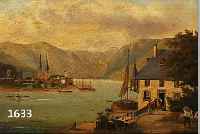 RHEINROMANTIKER UM 1860/70, BELEBTE SZENERIE MIT FLUSSCHIFFEN, KLEINEM STäDTCHEN UND PERSONENSTAFFAGE, ÖL/LWD. (BE- SCH.), ...