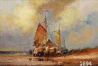 ZUSCHREIBUNG: SELHORST, THEODOR, 1891-1985, FISCHER MIT BOOTEN AM STRAND, ÖL/LWD., NACH- TRäGLICH SIGN. ODER BEZ., 50 X 70 CM, R.