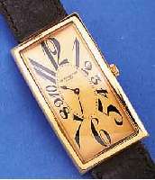 TISSOT HERRENARMBANDUHR REPLIKA VON 1917, GEFERT. SCHWEIZ UM 1996, GR. RECT.-FORM, HARTVERG., MAßE CA. 50 X 27 MM, IN SICH GEW., ...