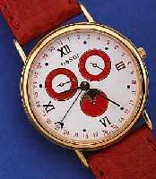 TISSOT HERRENARMBANDUHR MIT VOLLKALENDER IN- CLUSIVE MONDPHASE, SCHWEIZ UM 1990, METALL HARTVERG., EDELST.-BODEN GEDR., MINERALGL., LEDERB., ...