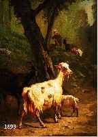 CORTES, EDOUARD-LéON, 1882-1969, BEKANNT VOR ALLEM FÜR SEINE ANSICHTEN AUS PARIS UND DER BRETAGNE, HIER: HIRTENMÄDCHEN M. ZIEGEN AUF WALDWEG, ...