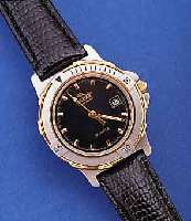 JAGUAR DAMENARMBANDUHR, SCHWEIZ UM 1996, METALL MATT VERCHR., EDELST.-BODEN GESCHR., KRONE U. DREHLüNETTE AUßEN HARTVERG., MINERAL-FLACHGL., ...
