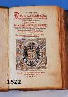 DER ERSTE THEYL ACTER DES HEYL. RöM. REICHS ORDNUNGEN..., MAINZ 1560, MEHRERE TEILE IN EINEM BUCH, GEPRäGTER PERGAMENTEINBAND, EINE SCHLIEßE ...