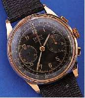 DOGMA ARMBANDCHRONOGRAPH, SCHWEIZ UM 1948, RG 750/000, BER./DELLIG, TEILW. FEIN HAARR., 30-MIN.-STOPPZäHLER, BODEN U. GLASR. GEDR., METALLCUV. ...