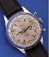 WAKMANN ARMBANDCHRONOGRAPH, SCHWEIZ/FRANK- REICH UM 1959, METALL VERCHR., BER., EDELST.- BODEN GESCHR., 30-MIN.-STOPPZäHLER, BLATT REST., ...