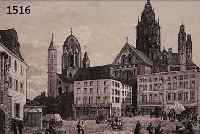 KONVOLUT VON 6 BLATT MIT ANSICHTEN VON MAINZ UND UMGEBUNG, 1.) AQUATINTA V. UND NACH J. R. RüDESüHLI, CA. 1860, MIT PRACHTVOLLER BORDüRE, ...