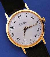 GLASHÜTTE HERRENARMBANDUHR, DEUTSCHLAND UM 1980, FüR DEN EXPORT, METALL VERG., EDELST.- BODEN GEDR., EMAILFARB. KONTRASTZIFFERBL., ...