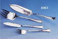 FISCHBESTECK, WMF, LEGIERUNG BRITANIA, 1905/ 10, VERSILBERT, REINE SEZESSION-STIL, BESTEHEND AUS 6 GABELN, 6 MESSER, 2 VORLEGE- TEILE, IN DER ...