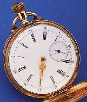 SAVONETTE HERRENTASCHENUHR, SCHWEIZ UM 1880,ROSE-G. 585/000, BEIDE SCHALEN SYM. GUILL., ALTERSBED. GER. NUTZSP., ZEIGER ERS., EMAILBL.PERF., ...