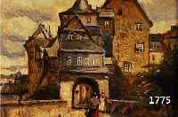 IMPRESSIONIST 1. HäLFTE 20. JH., ZWEI FRAUEN VOR EINER MITTELALTERLICHEN STADT,ÖL/MALKARTON, UNLESERL. SIGN. (PRIEBE?), CA.: 37 X ...
