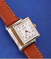 PIQUOT DAMENARMBANDUHR MERIDIEN, WENDEGEH. METALL TEILW. RHOD., TEILW. VERG., HIGH-TECH- QUARTZW., LEDERB., ORIG.-ETUI, UNGETR. LAGERW.UM 1998, EZ 1