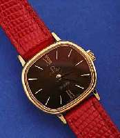 OMEGA DE VILLE DAMENARMBANDUHR, SCHWEIZ UM 1978, METALL HARTVERG., EDELST.-BODEN GEDR., SAPHIRFLACHGL., LEDERB., RUNDANKERW., 17 ST., VERG., ...