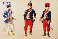 UNBEK. KüNSTLER WOHL 18. JH., KONVOLUT VON 6 AQUARELLEN, JE DREI IN EINEM RAHMEN, SOLDATEN IN IHREN UNIFORMEN "CAVALLE- RIE ...