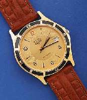 GUB HERRENARMBANDUHR AUTOMATIK, DEUTSCHLAND UM 1993, METALL HARTVERG., EDELST.-BODEN GEDR. BEIDS. MINERALFLACHVERGL., LEDERBAND, 25 ST., BASISKAL. ...