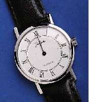 GLASHÜGLASHÜTTE HERRENARMBANDUHR, DEUTSCHLAND UM 1982, METALL HARTVERCHR., BODEN GEDR., EMAIL- FARB. KONTRASTZIFFERBL. M. RÖM. STD.-ZEICHEN, ...