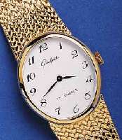 GLASHGLASHÜTTE HERRENARMBANDUHR, DEUTSCHLAND UM 1984, UNGETR. LAGERW., METALL HARTVERG. INCL. BAND, EMAILFARB. KONTRASTZIFFERBL., EDELST.- BODEN ...