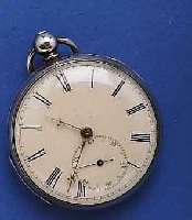 JOHN MC JOHN MC CAUSTAND HERRENTASCHENUHR, ENGLAND 1850, SCHLÜSSELAUFZUG, SILBER, EMAILBL., FEIN HAARR. M. LUPE ERKENNB., SCHLÜSSEL ANBEI, ...