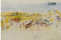SPIRO, EUGEN, 1874-1972, BEKANNTER DEUTSCHER MALER UND GRAFIKER, DORF IN HÜGELIGER LAND- SCHAFT, MEHRFARBIGES AQUARELL ÜBER BLEISTIFT, HANDSIGN. ...