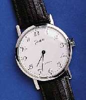GLASHGLASHÜTTE HERRENARMBANDUHR, DEUTSCHLAND UM 1982, METALL HARTVERCHR., EDELST.-BODEN GEDR., EMAILFARB. KONTRASTZIFFERBL., 17 ST., DAMEN- ...
