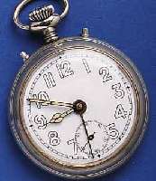 JUNGHJUNGHANS TASCHENWECKER, DEUTSCHLAND UM 1925, NICKELGEH. AUFSTELLB., PERF. EMAILBL., KAL. 7R, GEH- U. WECKWERK EIN FEDERH., D. CA. 52 MM, ...