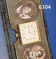 G. NICOLE REISE/ETUIUHR, LEDERBEZ., ALTERS- BED. BER., SCHWEIZ FÜR DEN DTSCH. MARKT UM 1914, RECHTS U. LINKS M. GERAHMTEN FOTOS, ZEITIDENT., ...