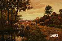 UNBEKAUNBEKANNTER HOLLÄNDISCHER MALER, UM 1900, ÖL/LWD., SCHAFE MIT HIRTE AN DER TRÄNKE, IM HINTERGRUND HÜTTE, IMPRESSIONISTISCHE DAR- ...