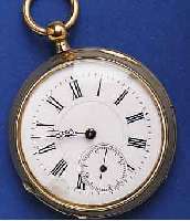 M.J. TM.J. TOBIAS HERRENTASCHENUHR, SCHWEIZ/ENG- LAND UM 1895, MESSING, SCHLÜSSELAUFZUG, EMAIL- BL. REP. BEI 7, GEBL. ORIG.-STIL-FORMZEIGER, ...