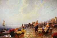 MÜNMÜNSTERFELD, A., UM 1900, BLUMENMARKT AM KAI,ÖL/LWD., SIGNIERT, QUALITÄTVOLLE MALEREI, 70 X 100 CM, RAHMEN