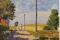 SCHWENN, CARL JOSEPH, GEB. 1888 IN AARHUS, STUDIERTE 1907 AN DER AKADEMIE VON GUSTAV VERMEHREN, HIER: STRASSENSZENE IN WEITER LANDSCHAFT, ...