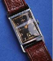 ZODIACZODIAC HERRENARMBANDUHR, SCHWEIZ UM 1938, METALL, RECT., HARTVERCHR., KONKAVGL., BODEN GEDR., LEDERB. ZEITIDENT., BLATT PERF. REST., ...
