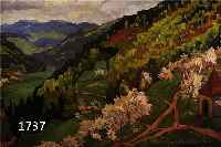 BACHMEIER, 1920, ÖL/ LEINWAND, LANDSCHAFT IM VORFRÜHLING, KALTE UND WARME WARMTÖNE, GEDÄMPFTE FARBIGKEIT, SIGNIERT, 65X 95 CM, BREITER ...