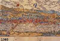KONVOLUT VON 2 BLATT, MIT ANSICHTEN VON HEIDELBERG: 1.) KOLOR. HOLZSCHNITT AUS EINER FRANZ. AUSGABE DES SEB. MüNSTER AUF DER DOPPELTEN ...