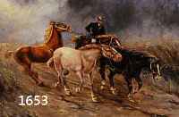 HOFFHOFFMANN, WERNER, BERLIN 1881 - 1962, PFERDE UND EIN REITER IN GEWITTERLANDSCHAFT, ÖL/LWD., SIGNIERT, DAT. 1951, 50 X 60 CM PRUNKRAHMEN UM ...
