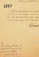 BISMABISMARCK, OTTO VON, HANDSCHRIFTLICHER DANK AN HERRN VON SOBBE FÜR DIE ÜBERSENDUNG IHRES RAPPORTS UND DER RANGLISTE IHRES BATAILLONS ZU ...