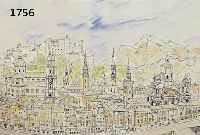 SOMSOMPEK, ERNST R., ANSICHT VON SALZBURG, AQUARELLIERTE TUSCH- FEDERZEICHNUNG, CA. 33 X 46 CM, PP, U.GL.; R.