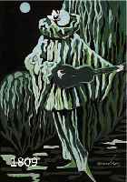 ROLAND, PARIS GOUACHE AUF PAPIER, GITARRE SPIELENDER PIERROT IN VOLLMONDNACHT, U. GL. GER., CA. 42 X 30 CM,
