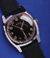 ETERNA ETERNA MILITÄRARMBANDUHR, SCHWEIZ UM 1939, EDELST., BODEN GESCHR., LEDERB. NEU, NUTZSP. WURDEN ÜBERARB., AUF BODEN REG.-GRAV. NICHT ...