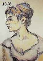 KRINNKRINNER, MICHAELA, GEB. 1915 WALDMÜNCHEN, MEISTERSCHÜLERIN OSKAR KOKOSCHKAS, HIER: PORTRÄT EINER FRAU, AQUARELLIERTE KOHLE- ZEICHNUNG, ...