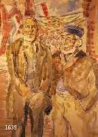 WIMMER, FRITZ, ZWEI MÄNNER VOR JAHRMARKTSTREIBEN, AQUARELL, UNSIGNIERT, IM WERKSVERZEICHNIS GANZSEITIG ABGEBILDET, CA. 63 X 47 CM, PP, U.GL., R.